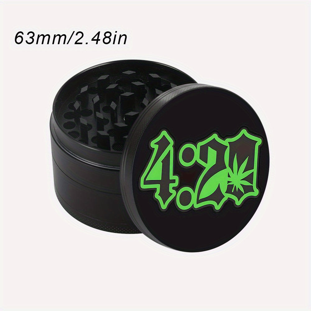 1pc 420 Design Zinc Alloy Grinder - 50mm/63mm Portable Manual 4-Layer Grater with Leaf Motif, Durable Metal Herb Crusher for Men & Women, Birthday Holiday Gifts, Sleek Grinder | Electrical Operation Not Required