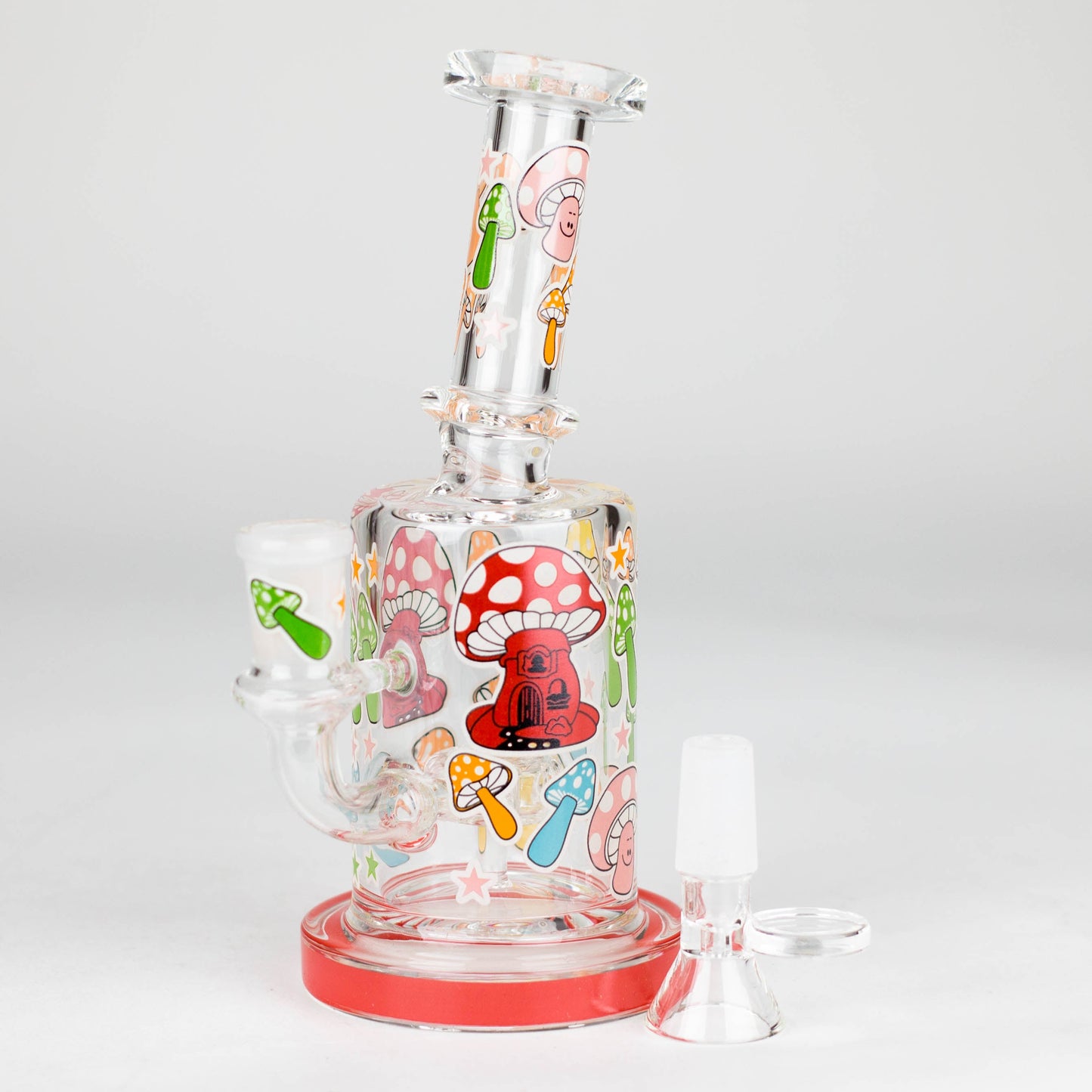 7" Color accented Glass Bong With Perc- Mushroom Design