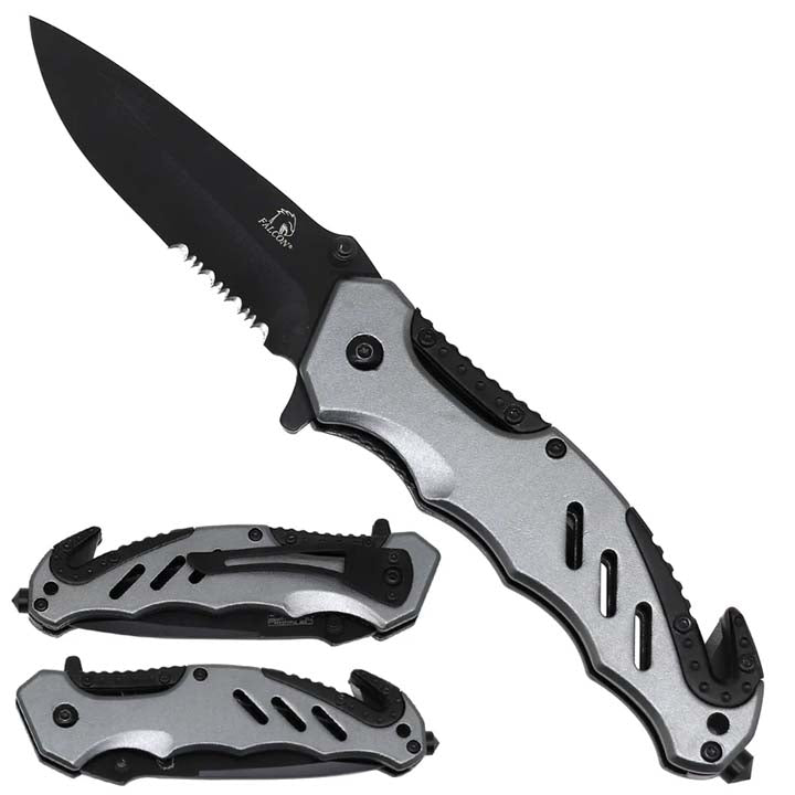 4.75" Black Blade/ Bicolor Gray Aluminum Handle / Foldable Pocket Knife