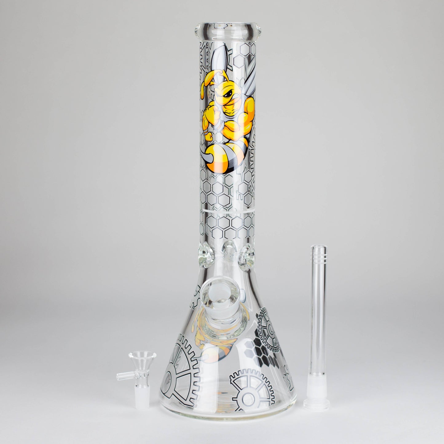 14" 7 mm Glass Bong With Cartoon Bee Design