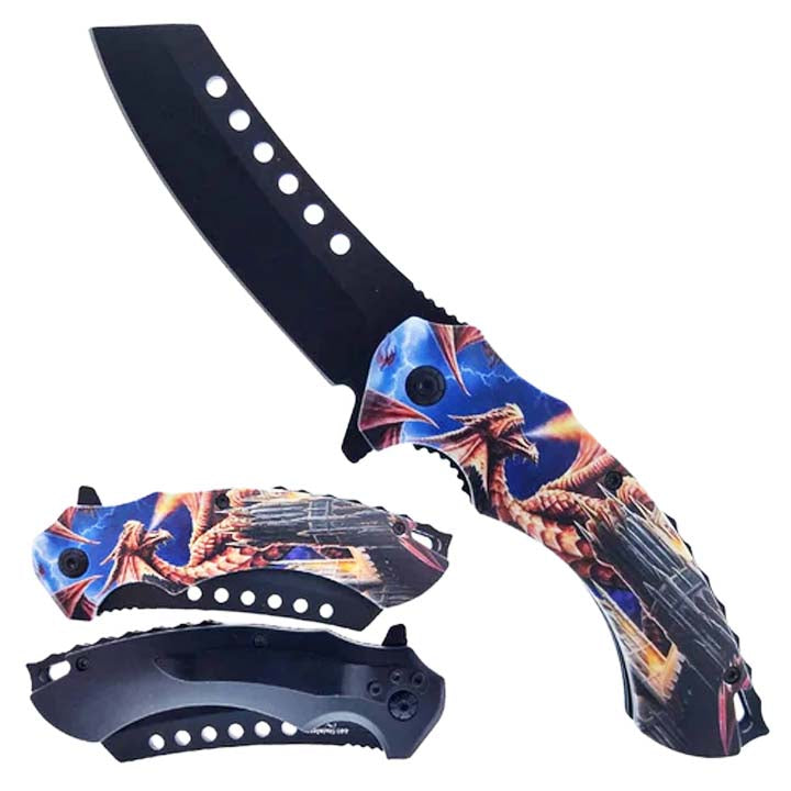 8" Blue & Red Dragon Foldable Pocket Knife