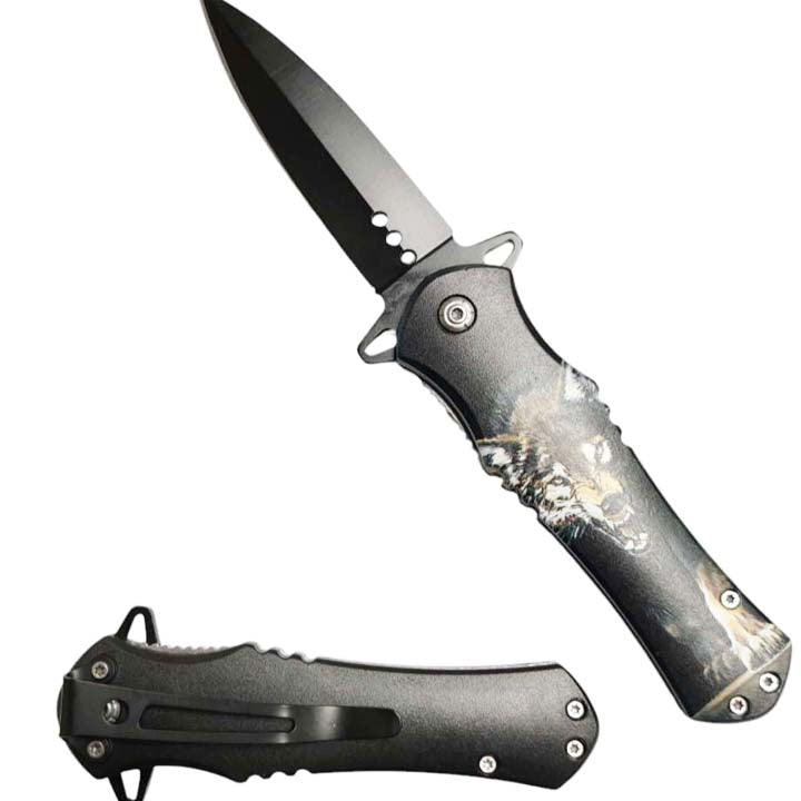 8" Overall Wolf Design Pocket Knife - Hi Time