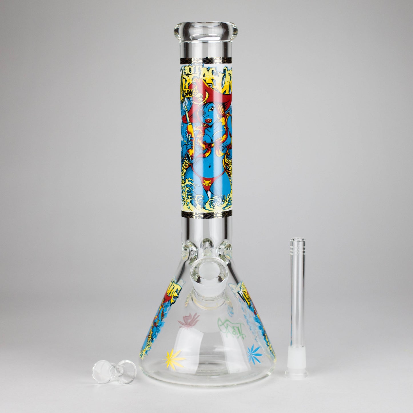 14" 7 mm Glass Bong With Pirate Design