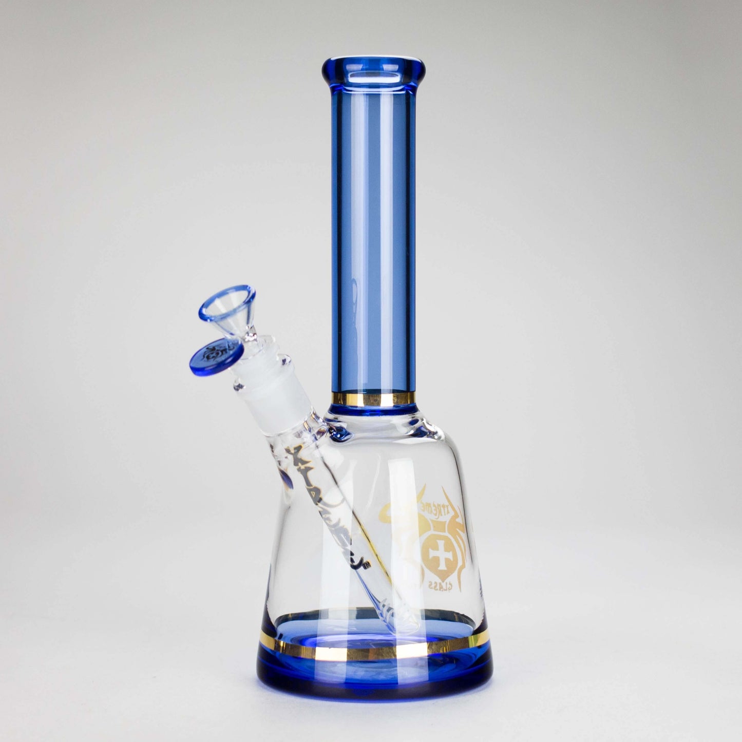 Xtreme 11-inch blue color tube beaker bong made from durable borosilicate glass, showcasing a stable 4-inch base.