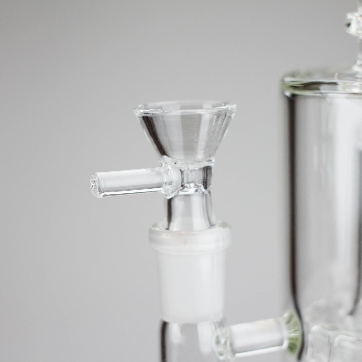 Close-up of the bowl and downstem of a 9 2-in-1 Color accented Glass Dag Rig with Percolator, showcasing its premium design.