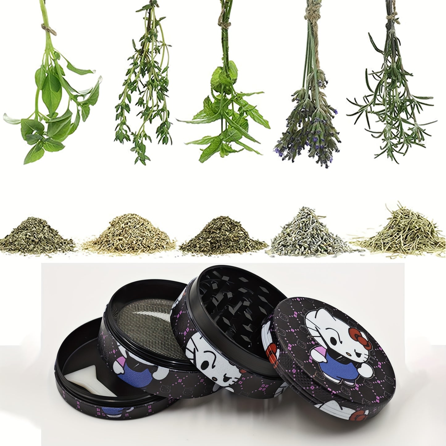 Hello Kitty wearing Fashion Glasses four-layer metal grinder, metal grinder, spice grinder, grinder, household gadget