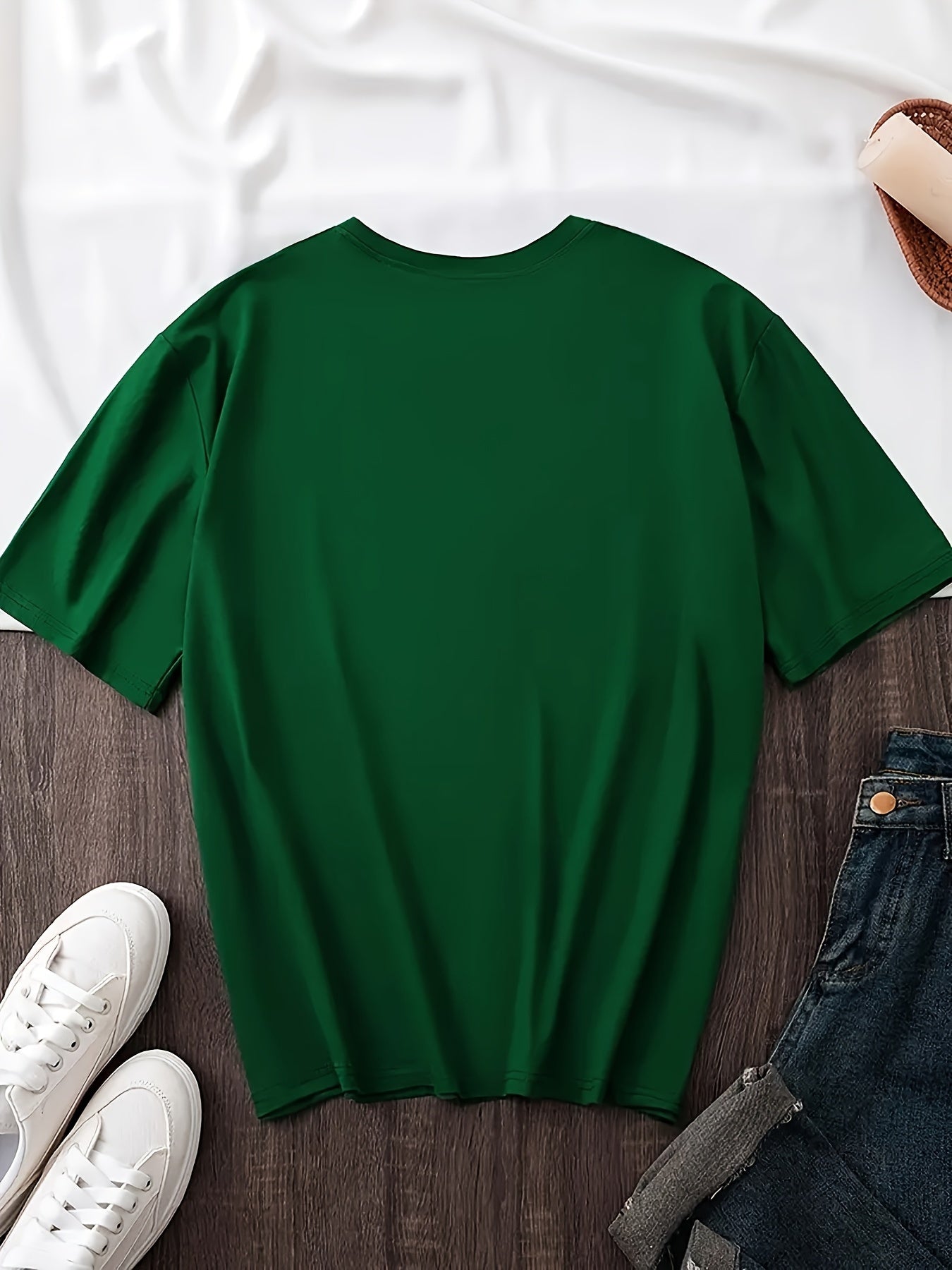 Casual Short-Sleeve Round-Neck T-Shirt with Weed-Themed Print