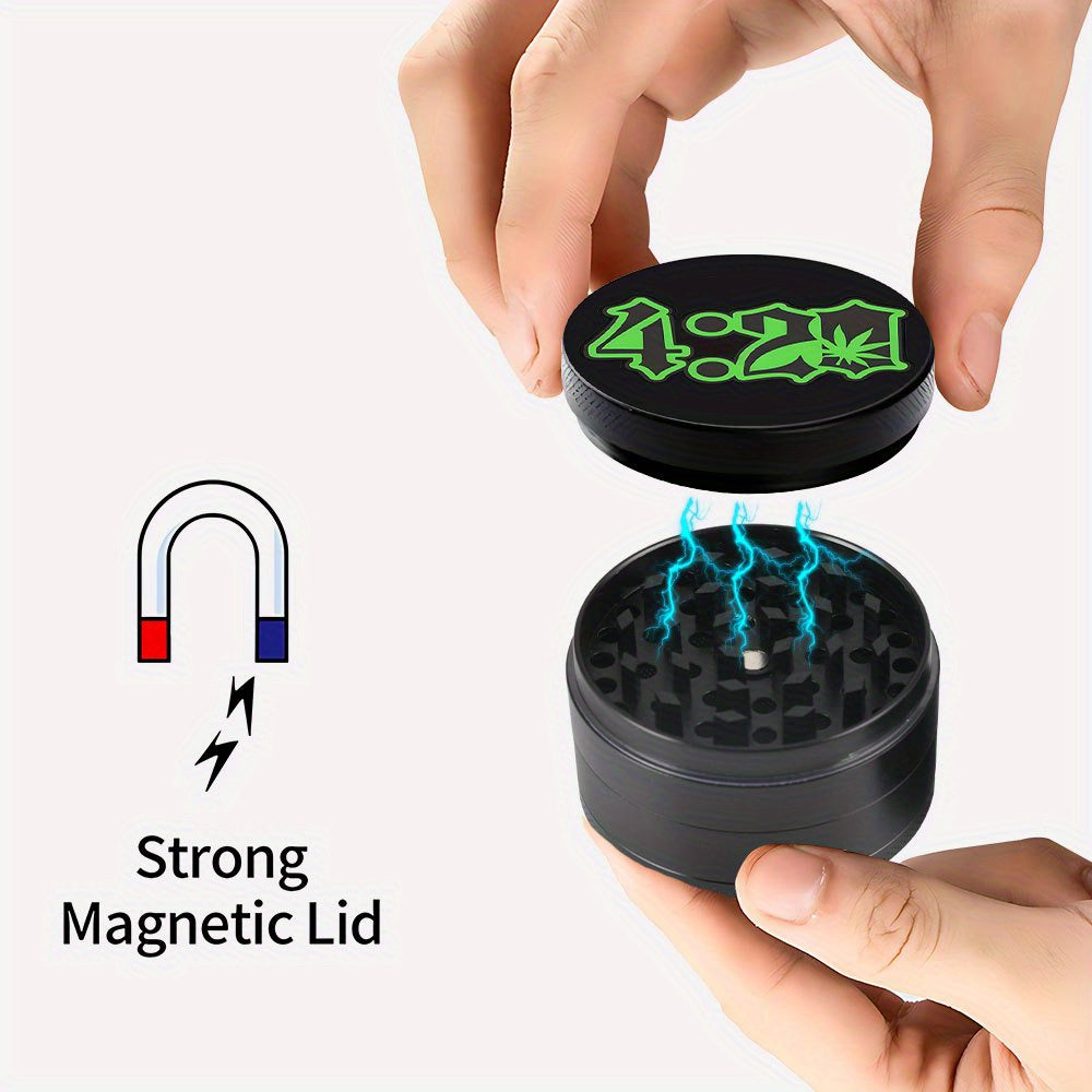 1pc 420 Design Zinc Alloy Grinder - 50mm/63mm Portable Manual 4-Layer Grater with Leaf Motif, Durable Metal Herb Crusher for Men & Women, Birthday Holiday Gifts, Sleek Grinder | Electrical Operation Not Required