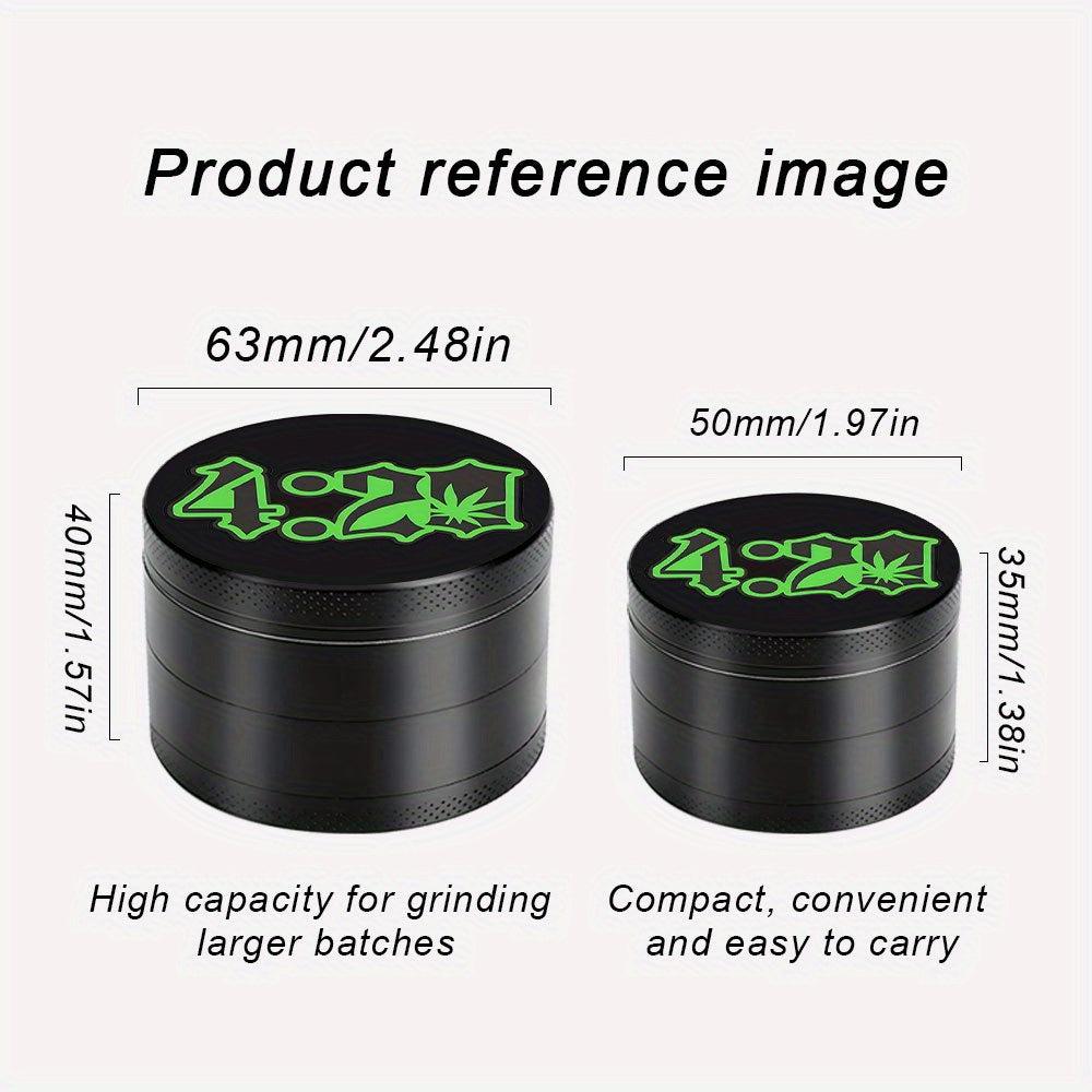 1pc 420 Design Zinc Alloy Grinder - 50mm/63mm Portable Manual 4-Layer Grater with Leaf Motif, Durable Metal Herb Crusher for Men & Women, Birthday Holiday Gifts, Sleek Grinder | Electrical Operation Not Required