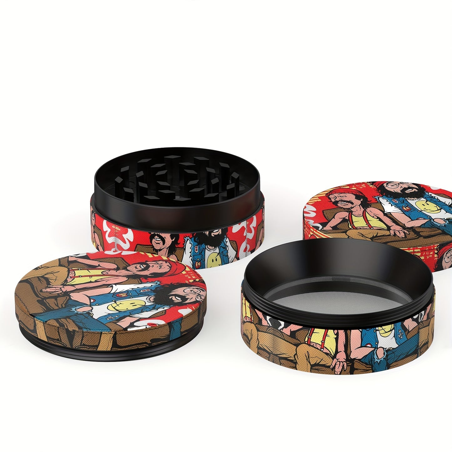 50mm Zinc Alloy 4-Layer Metal Tobacco Grinder with Cartoon Patterns - Manual Herb and Spice Crusher, Durable Metal Construction, Easy to Use, No Electricity Required