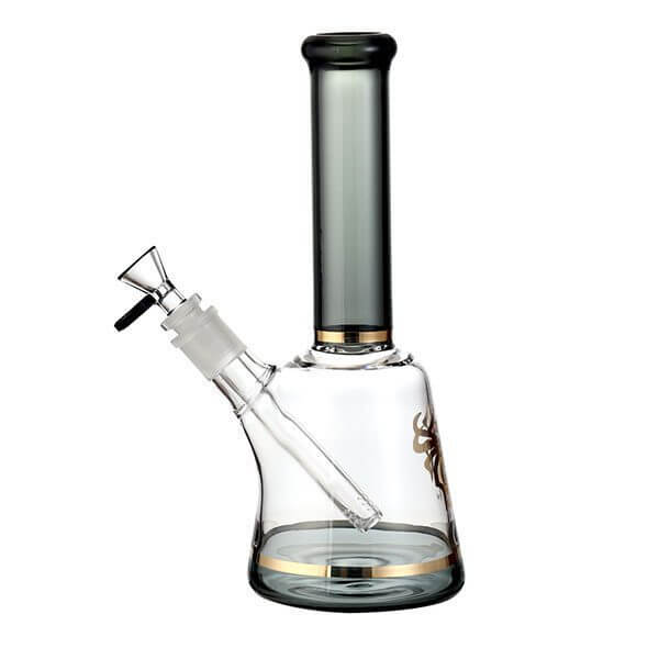 Xtreme 11-Inch Color Tube Beaker Bong in clear glass with a dark green tube and gold accents.