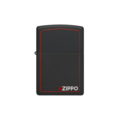 Zippo 218ZB Black Matte Windproof Lighter with Red Border and Classic Logo, Refillable and Gift Boxed.