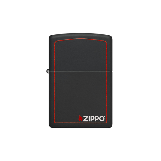 Zippo 218ZB Black Matte Windproof Lighter with Red Border and Classic Logo, Refillable and Gift Boxed.