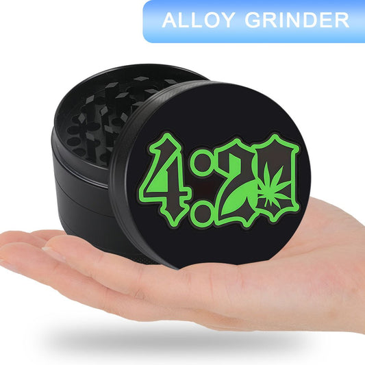 1pc 420 Design Zinc Alloy Grinder - 50mm/63mm Portable Manual 4-Layer Grater with Leaf Motif, Durable Metal Herb Crusher for Men & Women, Birthday Holiday Gifts, Sleek Grinder | Electrical Operation Not Required