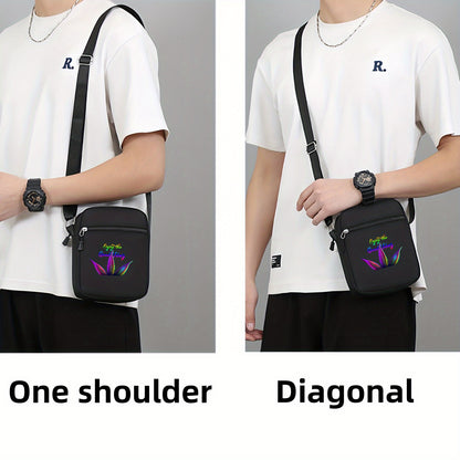 1pc Men's Psychedelic Neon "Enjoy the Good Vibe" Print Crossbody Bag - Adjustable Shoulder Strap, Zipper Closure, Durable Oxford Cloth & Polyester Lining, Spacious Casual Daypack for Daily Commute & Essentials