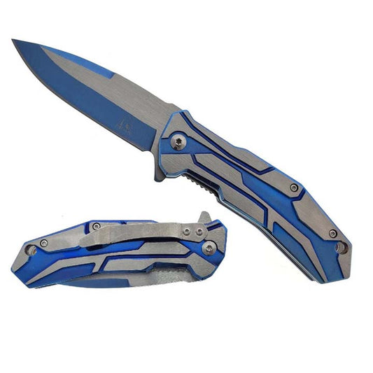 Falcon | 7.5" Blue & Silver Spring Assisted Knife