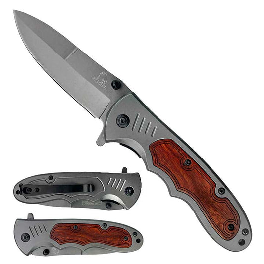 Falcon | Semi Automatic Pocket Knife Gray Blade Wooden Handle