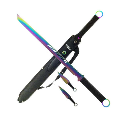 Tactical Master 27" Rainbow Machete Tanto Blade with 2 pcs 6" Throwing Knife