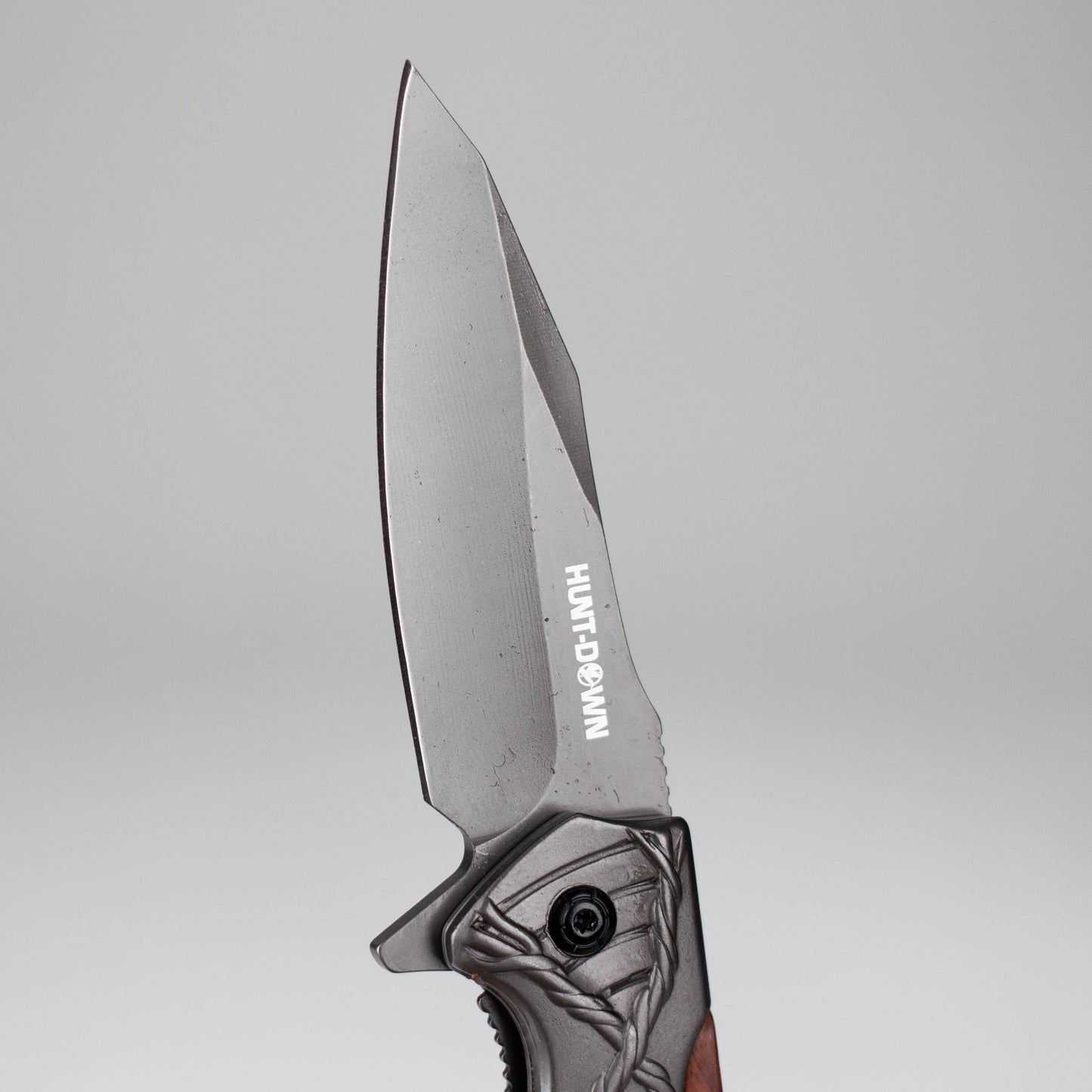 Hunt-Down | 8" Titanium Coated Finish Blade Ball Baring Folding Knife With Leather Sheath [14392]