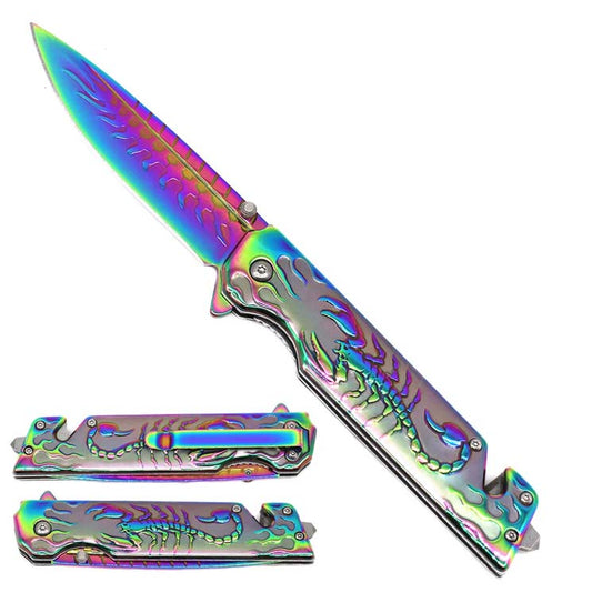 Falcon 9" Rainbow Pocket Knife Scorpion