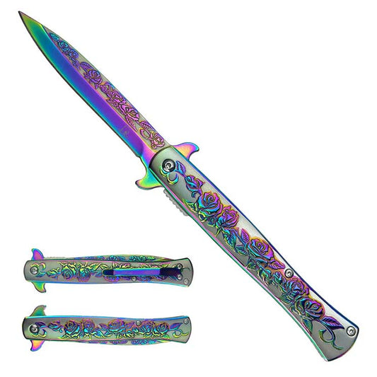8" Rainbow Rose Blade / Rainbow Rose Handle / Assisted Knife