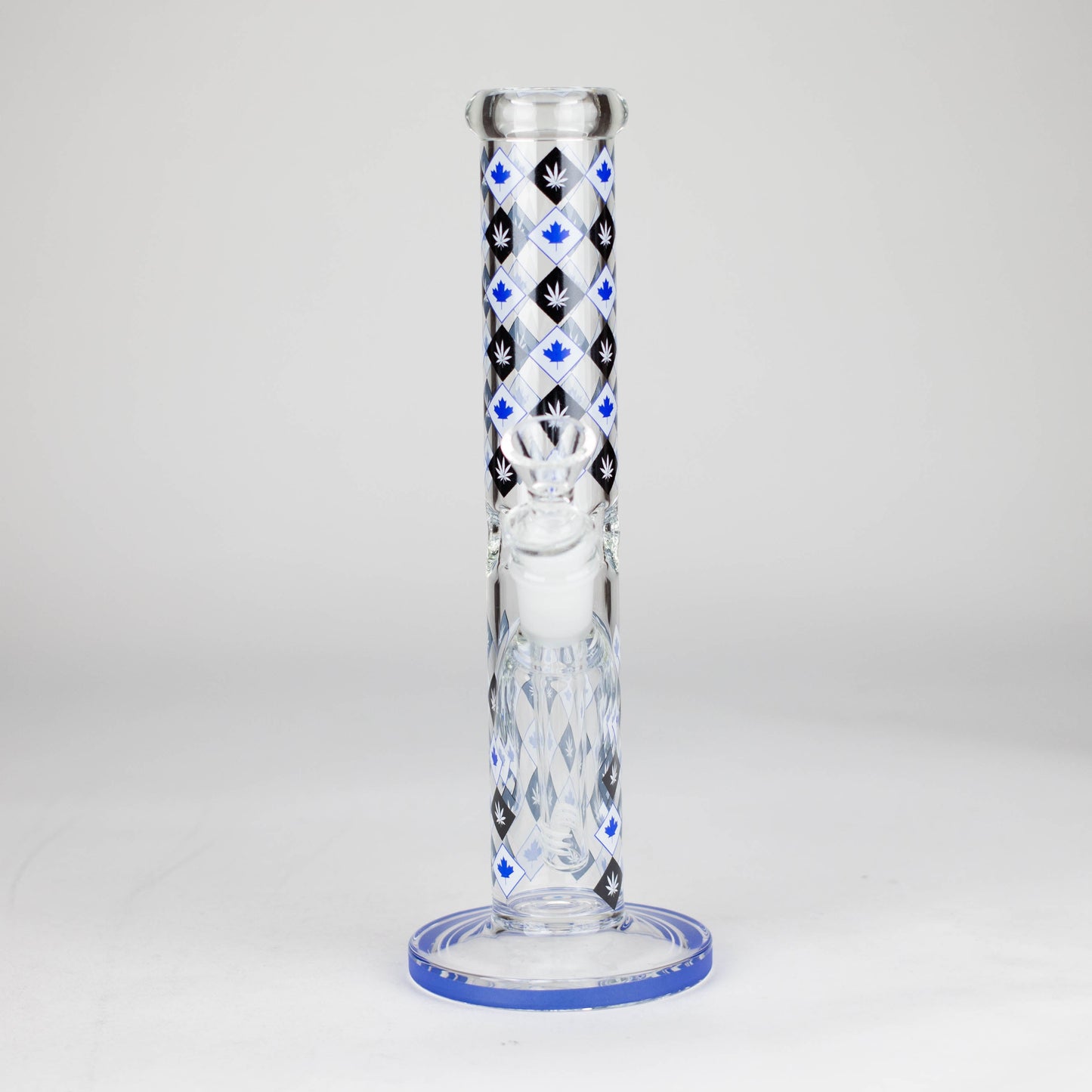10" Color accented Staight Tube Glass Bong With Maple Leaf Design