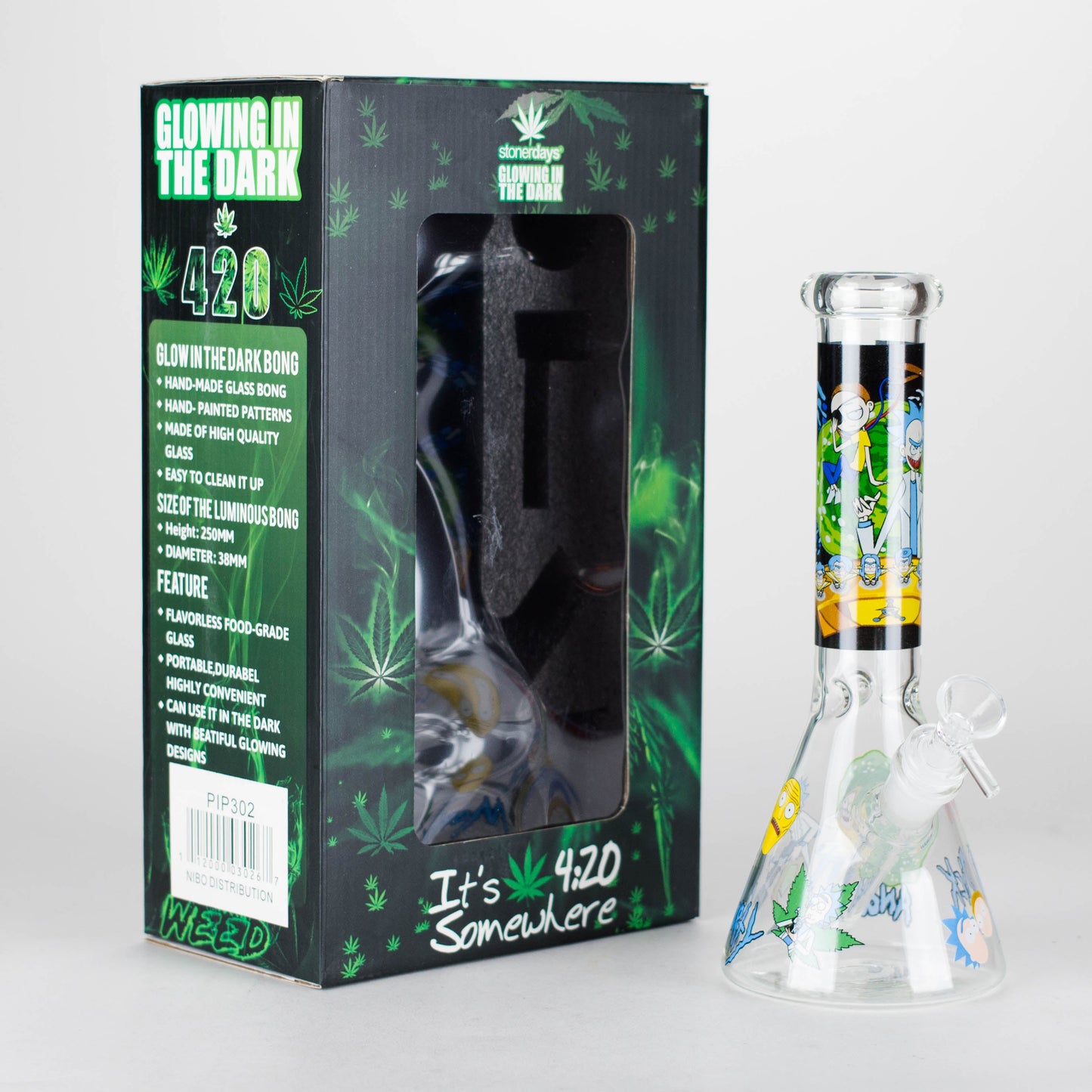 10" Cartoon Designs Glow In The Dark beaker bong In the Box [PIP302]