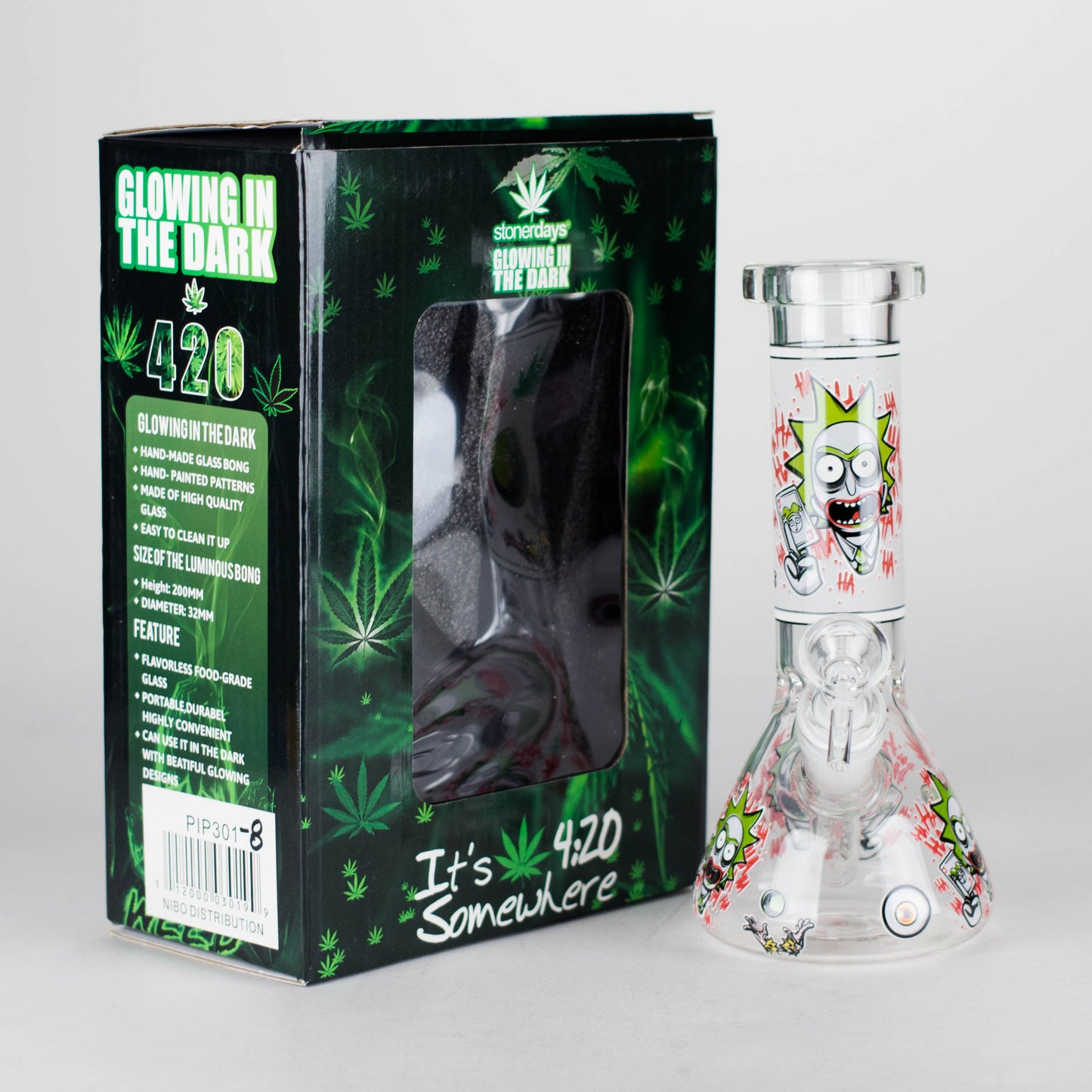 8.5" Cartoon Designs Glow In The Dark beaker bong In the Box [PIP301]