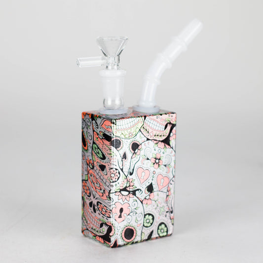 7" Glass Mini Bong Orange Skull Color Printed [JBLMIN-08-7A]