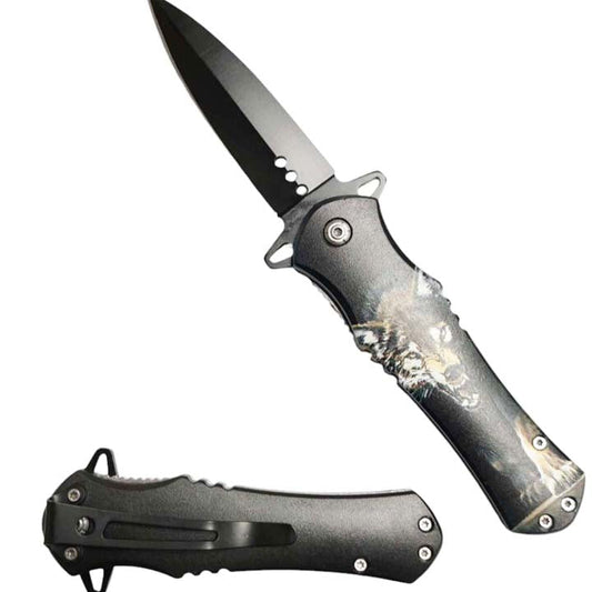 8" Overall Wolf Design Pocket Knife