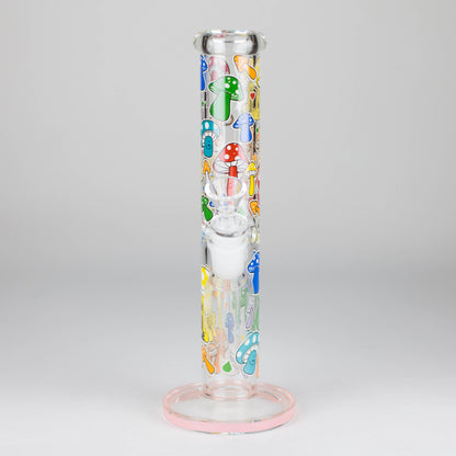 10" Glow in the dark Staight Tube Glass Bong With Flower Design