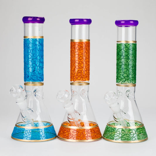 12" Printed beaker glass water bong-Assorted