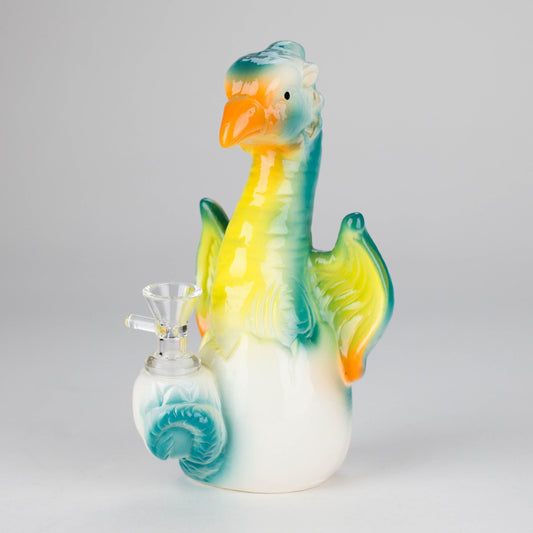 8" Folky Bird Design Ceramic Bong – Artistic Handcrafted Style [ES088WP]