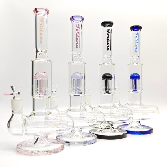 Fortune | 14" Double Inline Stemless to Grid Percolator Bong [1450PC-PK]