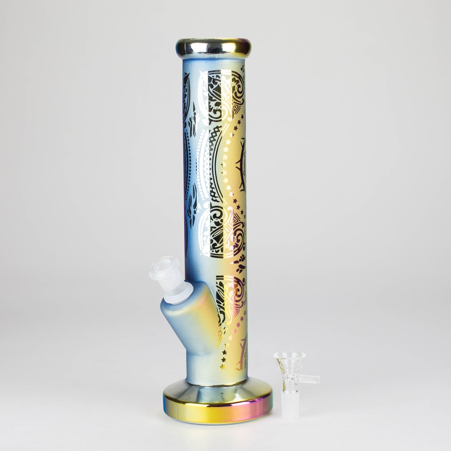 11″ Straight Tube Glass Bong – Electroplated Metallic Finish with Intricate Patterns [WP-M0090]