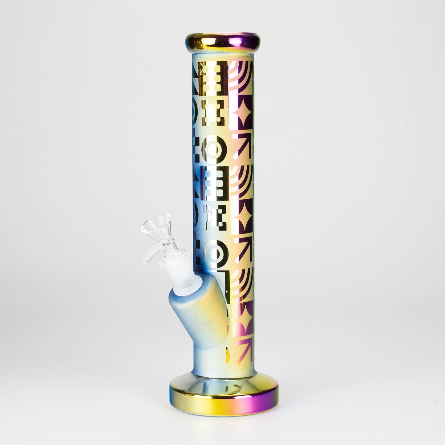 11″ Straight Tube Glass Bong – Electroplated Metallic Finish with Intricate Patterns [WP-M0090]