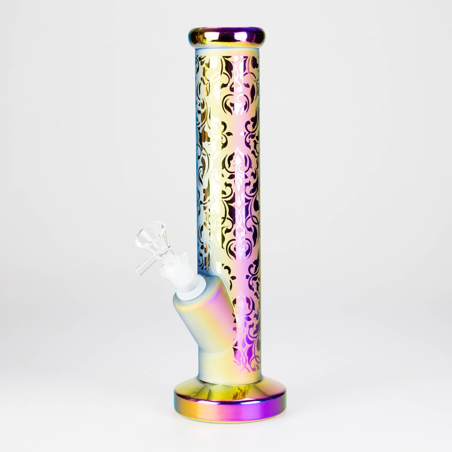 11″ Straight Tube Glass Bong – Electroplated Metallic Finish with Intricate Patterns [WP-M0090]