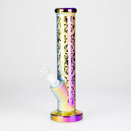 11″ Straight Tube Glass Bong – Electroplated Metallic Finish with Intricate Patterns [WP-M0090]