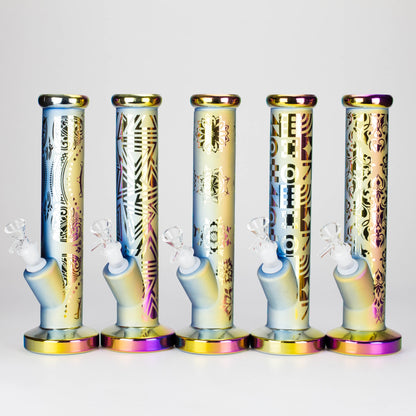11″ Straight Tube Glass Bong – Electroplated Metallic Finish with Intricate Patterns [WP-M0090]