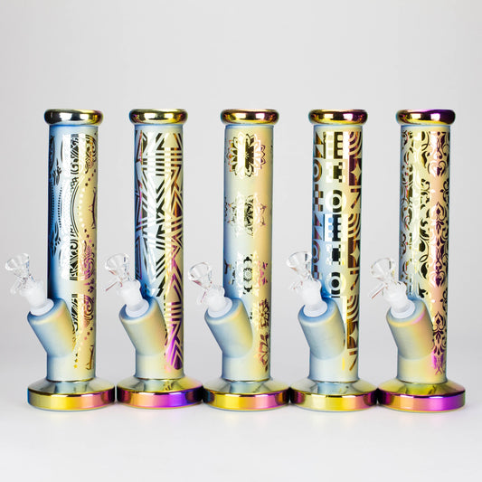 11″ Straight Tube Glass Bong – Electroplated Metallic Finish with Intricate Patterns [WP-M0090]