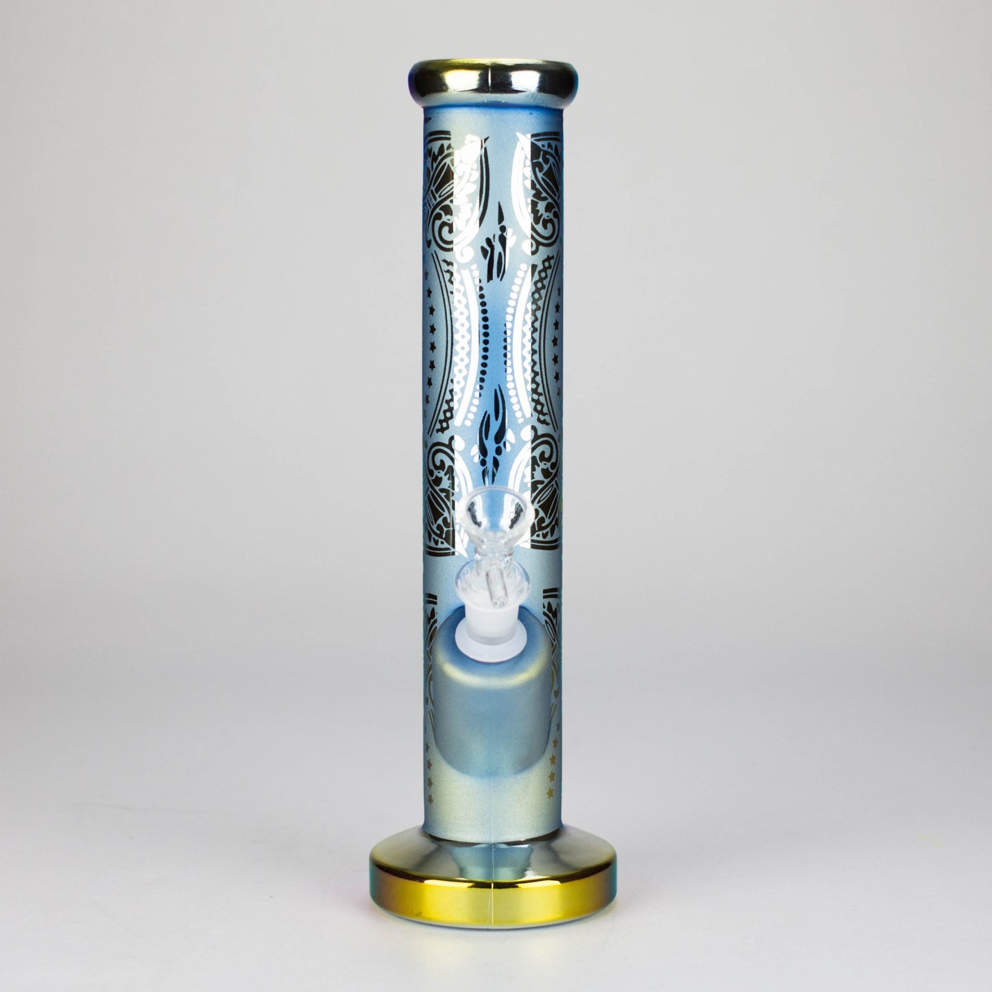 11″ Straight Tube Glass Bong – Electroplated Metallic Finish with Intricate Patterns [WP-M0090]