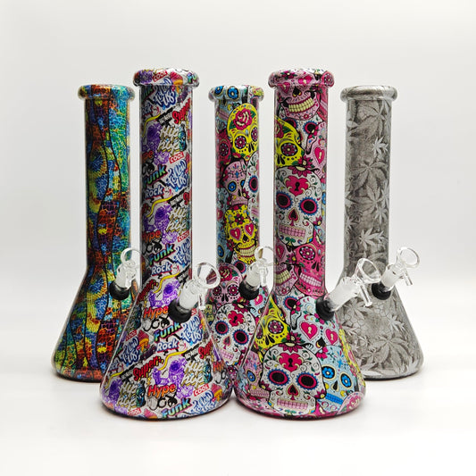13" 7mm Calavera Hydrographic Glass Bong-Assorted Designs