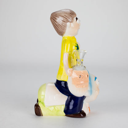 8″ Cartoon Duo Adventure Ceramic Bong – Whimsical Vintage Collection  [ES082WP]