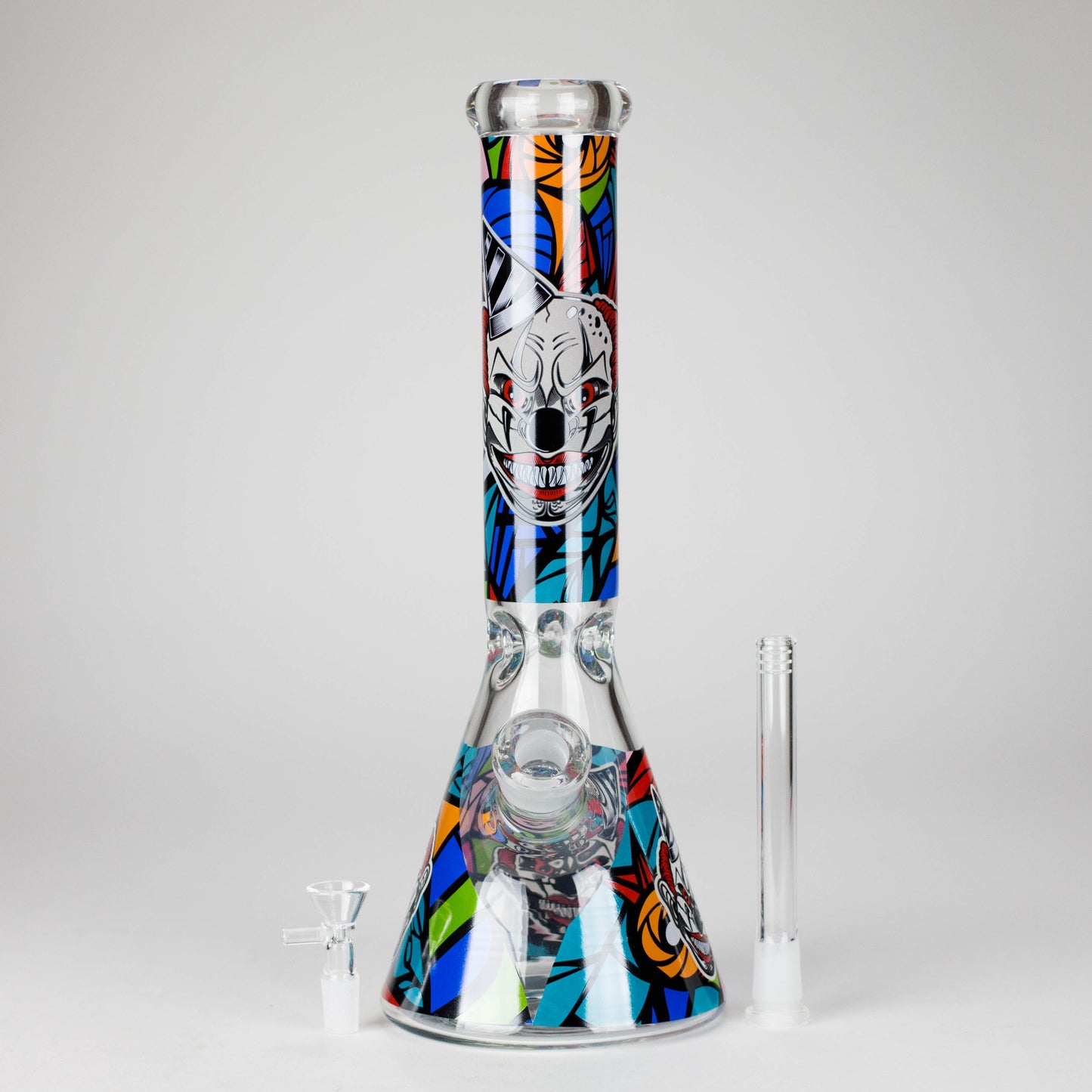 13.5" PsyClown Glass Bong – 7mm Thick Glass, Bold Psychedelic Clown Design