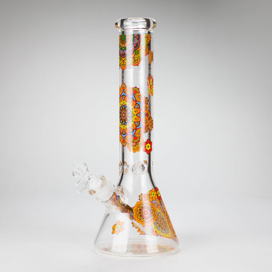 14" Flower Design Glass Bong – 7mm Thick with Ice Catcher