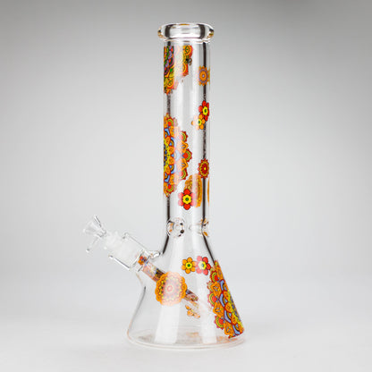 14" Flower Design Glass Bong – 7mm Thick with Ice Catcher