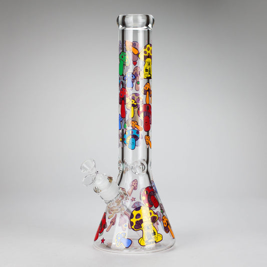 14" Mushroom Design Glass Bong – 7mm Thick with Ice Catcher