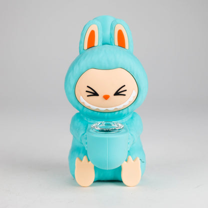 6 Popular Character Design Silicone Bong featuring a cute turquoise bunny character holding a bowl.