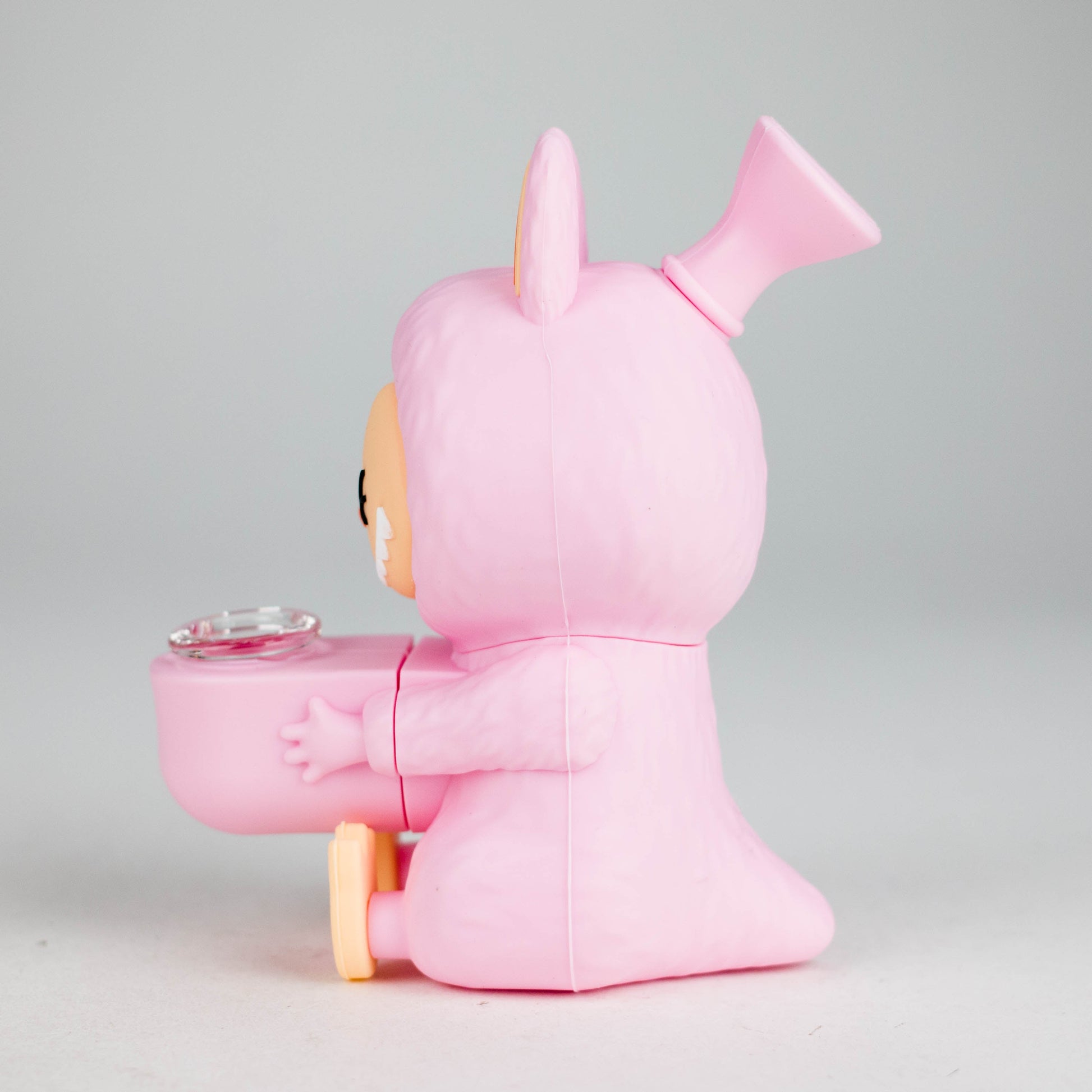 Side view of a 6" Popular Character Design Silicone Bong in pink, featuring cute character design and compact for travel.