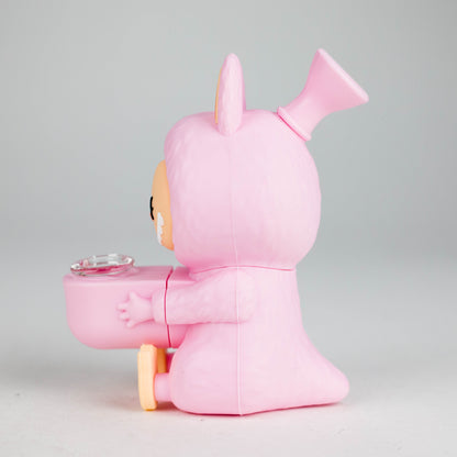Side view of a 6" Popular Character Design Silicone Bong in pink, featuring cute character design and compact for travel.